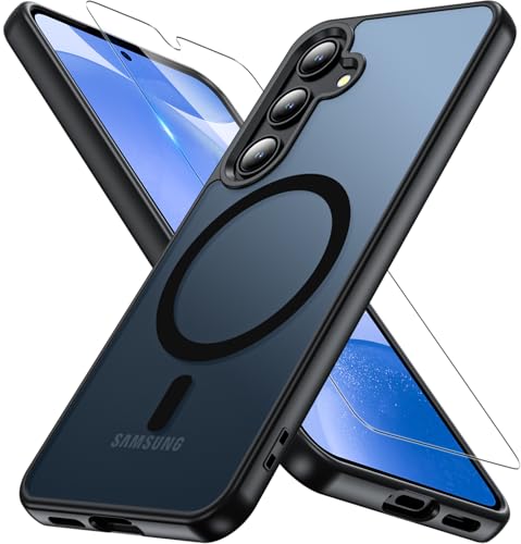 BESINPO Für Samsung Galaxy S24 Hülle mit MagSafe & 9H Panzerglas S24 Hülle Handyhülle für S24 Magnetisch Stoßfest Anti-Fingerabdruck Matt Transparent Schutzhülle Schutzfolie Case(Schwarz)