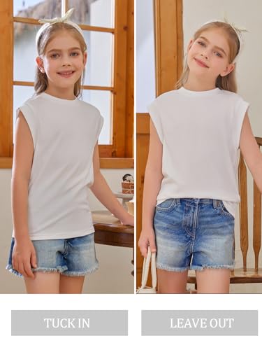 Haloumoning Girls Cap Sleeve Tops Summer Crewneck Tank Tops Cute T-Shirt Blouse 5-14 Years3