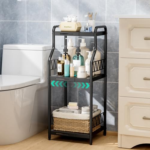 HapiRm Bathroom Shelf Unit Organizer - 3 Tier Expandable Narrow S...