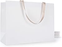 Vista 12 de Bolsas de regalo blancas con asas, 20 bolsas de regalo de papel blanco de 5.25 x 3.75 x 8 pulgadas con asas de cinta a granel, bolsa de papel kraft
