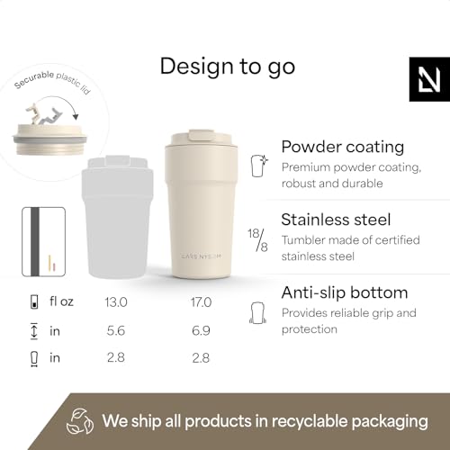 Image of LARS NYSOM Thermo Coffee Mug to go 17oz | Travel Mug 0.5 Liter with Insulation | Silicone grip base | Leak Proof Stainless Steel Tumbler for Coffee and Tea on the Go (Cream Beige, 17oz)
