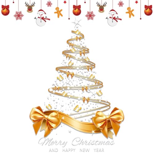 Golden Christmas Tree Window Stickers Double-Sided Decals Self-Adhesive | Double-Sided Mural Glass Decor for Holiday Home, Livin