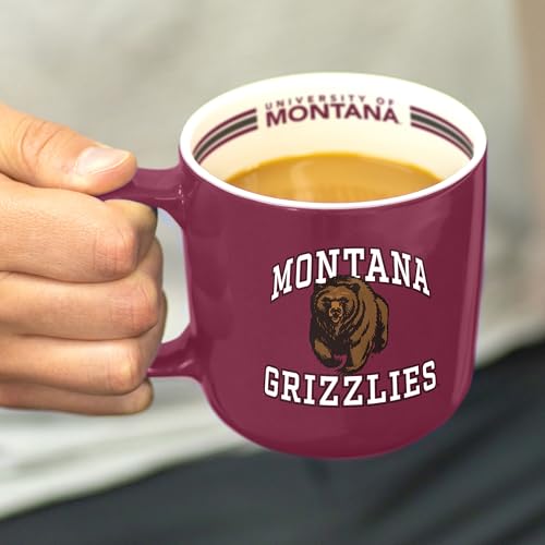 Image of Logo Brands NCAA Montana Grizzlies 15 oz Stripe Coffee Mug - Vintage Team Logo, Inside Print & Stripes, Microwave & Dishwasher Safe- Great Gift For Fans & Alumni