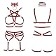 BBOHSS Damen Body Harness Pentagramm BH Set Punk Strumpfband Bein Taille Tanz Elastic Gothic Carnival Zubehör (Weinrot)