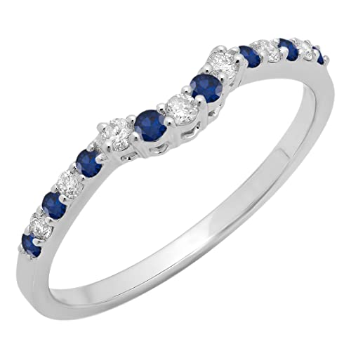 Dazzlingrock Collection Alternating Round Blue Sapphire & White Diamond Contour Wedding Stackable Ring for Her in Solid Gold