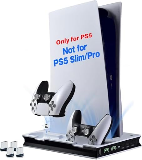 Soporte de refrigeración Vertical para PS5 Cooling Fan Estación de refrigeración LED Multifuncional con Carga de Doble Mando para PS5, No es para PS5 Pro ni PS5 Slim | Ya disponible en tu tienda friki favorita! En mundofriki.es!