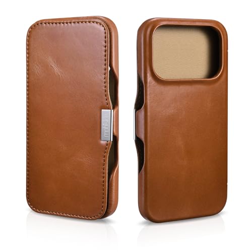 Coque MagSafe iPhone 17 Pro antichoc en cuir ultra-fin marron
