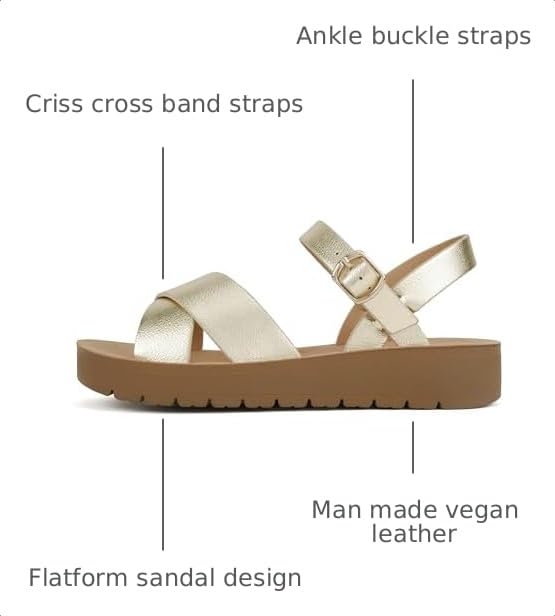Image of Soda CHESTER ~ Women Flat Sandals Flatform Ankle Buckle Criss Cross Band Straps Sandals Shoes (Gold Raffia, 5.5)