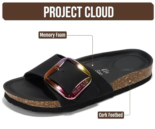 Image of Project Cloud 100% Genuine Leather Sandals Women Dressy Beach Essentials Slides for Women Footwear - Lightweight with Memory Foam Insole Sandals for Women 2026 - Womens Slides