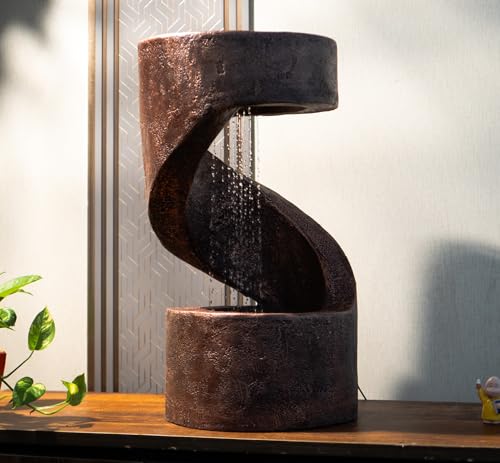 Image of EXPLEASIA Spiral Table Desk-Top Indoor Fountain Water Fountain for Garden Water Fountain for Home vastu Fountain for Home Decor Waterfall (31 x 31 x 59 cm)