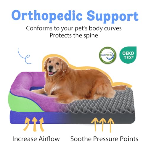 Image of Chez Paw Waterproof Orthopedic XL Dog Bed for Large and Extra Large Dogs | Egg Crate Foam, 4-Sided Bolster Support, Waterproof Liner, Non-Slip Bottom, Machine Washable Cover, 42 x 30 Inch