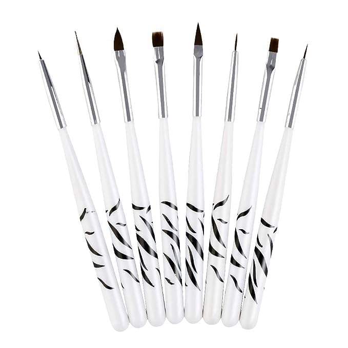 Red Square 8Pcs Gel Nail Art Painting Brush Design Tools Nail Art Tips Builder Brush Pen Flower Drawing Pen for Professional Salons (White)-image-34