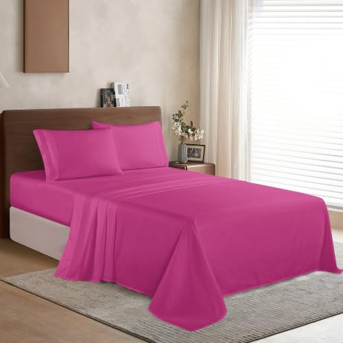 Image of Elegant Comfort Luxury 1500 Premium Hotel Quality Microfiber 4-Piece Sheet Set - Wrinkle Resistant, All Around Elastic Fitted Sheet, Deep Pocket up to 16 inch, Full, Hot Pink
