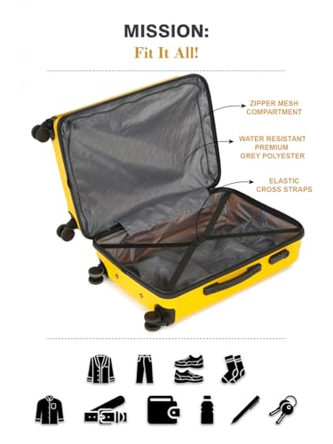 Image of Teakwood Meduim Size 8 Wheels Trolley Bag, Hard Cabin with Zipper Closure, Adjustable Push Button & Cross Side Strap, Number Lock System 360 Degree (Medium, Yellow)