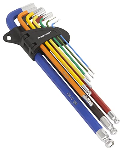 Sealey Premier 9pc Anti-Slip Extra-Long Ball-End Allen Key Hex Set - Imperial - AK7198