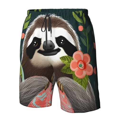Cute Sloth Men's Swim Trunks Quick Dry Board Shorts with Pockets Casual Drawstring Beach Shorts4