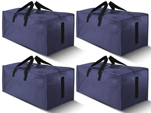 Image of HOMESURE 4 Pack Large Strong Moving Bags with Zippers & Carrying Handles - Water-Resistant - Heavy Duty Storage Tote for Space Saving, Fold Flat, Alternative to Moving Box (Blue)