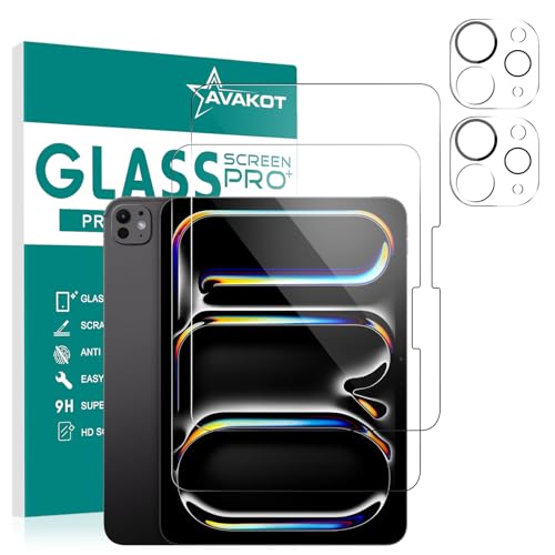 Avakot 2 Pack Screen Protector For Ipad Pro 11 Inch 2024 5Th Generation With 2 Pack Camera Lens Protector, Hd Clear Tempered Glass Film Anti-Scratch Case Friendly For Ipad Pro 11 Inch M4 cover