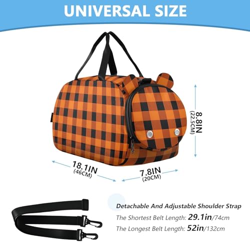 Kids Sports Duffel Bag for Boys & Girls - Orange Plaid Pattern 100% Polyester Gym Bag with Separate Shoe Compartment, Adjustable Shoulder Strap, Compact Travel & Workout Gear Bag3