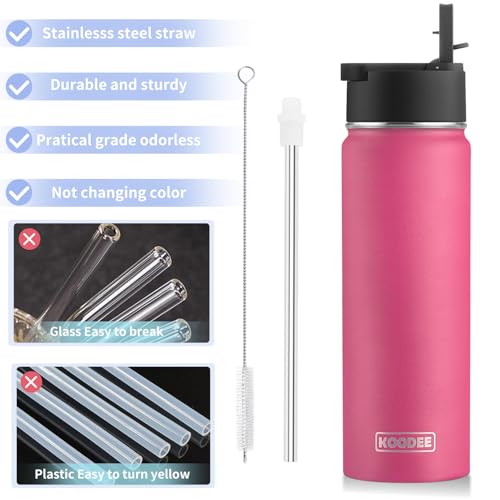 Image of koodee Water Bottle 22 oz Stainless Steel Vacuum Insulated Wide Mouth Water Bottle with Straw Lid, Reusable Metal Sports Water Flask BPA Free(Canyon Red)