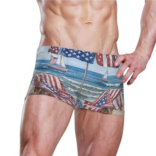 July 4th Independence Day American Flag Beach Mens Swim Trunk Swimwear Swim Brief Square Leg Board Short S S04071243