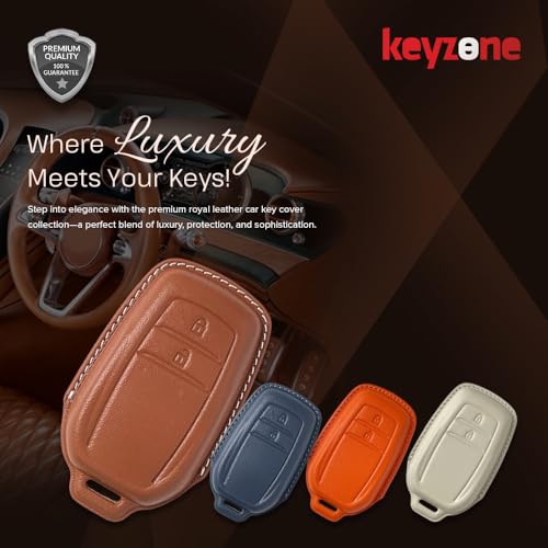 Image of keyzone Royal Leather Key Cover with Strap fit for Toyota Innova Crysta, Innova HyCross, Hilux, 2-Button Smart Key