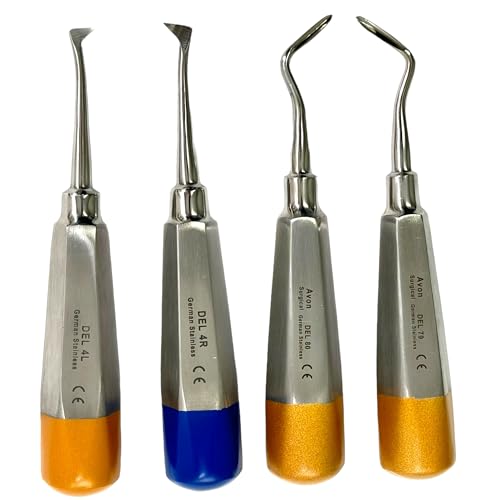 4 Pack - Dental Elevator Tooth Extraction Molar Extraction Dental Elevator Left and Right + Angled (#4L + #4R + #79 + #80) - German Stainless Steel Dental Instruments