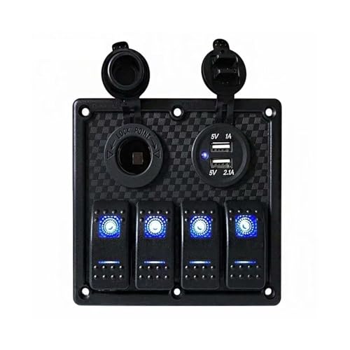 MUEOSI Panel de interruptores basculantes for barco con circuito de 3 y 4 entradas y ranura for puerto USB doble con fusible, luz de 3,1 A, for vehículos recreativos, yates, autocaravanas y casas roda