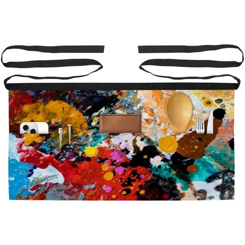 Tablier court de chef lot de 3 avec 3 poches au motif de peinture à l'huile