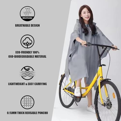 Image of Allextreme EVA Poncho Raincoat Transparent Hooded Water Resistant Rain Jacket with Sleeves for Women Men Camping Rainy Season Travel (Grey)