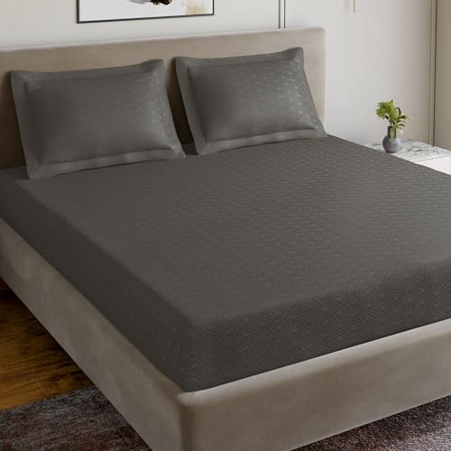 Image of Home Ecstasy 100% Cotton Jacquard Bedsheet for King Bed, 300 TC, Premium Woven Design, 1 Bedsheet (108 x 108 Inches) with 2 Pillow Covers, Dark Grey