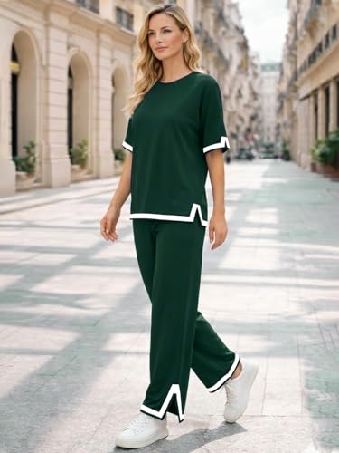 Image of TYSORT Women Casual Summer co ords Set Track Suit Oversized Top Baggy Pant,Top and Pajama Set