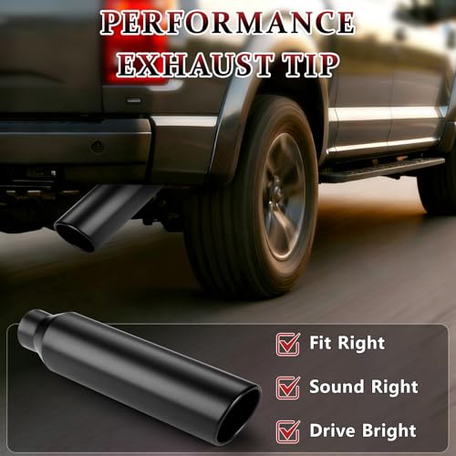Image of 2PCS Exhaust Tip 2.5 inch Inlet 4 inch Outlet 17 inch Long, High Performance Stainless Steel, Peel-Resistant Black Powder Coated, Rolled Angle Cut, Bolt-On Diesel Tail Pipe, Universal for Car Truck