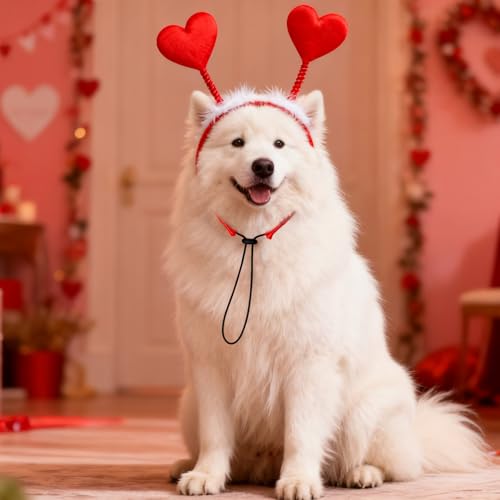 Vincha de corazón para perro rojo tamaño mediano y grande miniatura 6