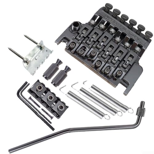 Robusto e affidabile: realizzato in lega di zinco, il ponte tremolo e altri componenti in questo set sono costruiti per durare. Il materiale garantisce durata e prestazioni di lunga durata, offrendo un sistema tremolo affidabile e robusto per la tua chitarra.