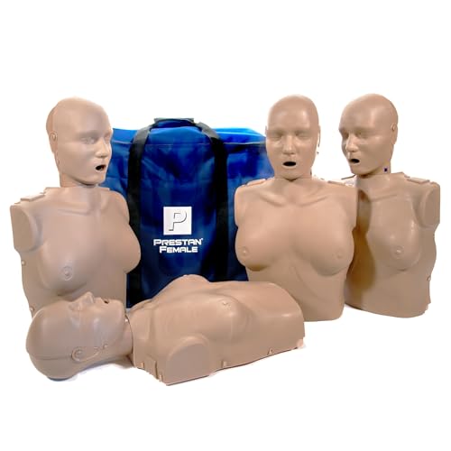 Image of PRESTAN Professional Adult Female Manikin with CPR Feedback, 4-Pack (Dark Skin); Includes 50 Adult Face-Shield /Lung-Bags, Carry Bag and Instructions