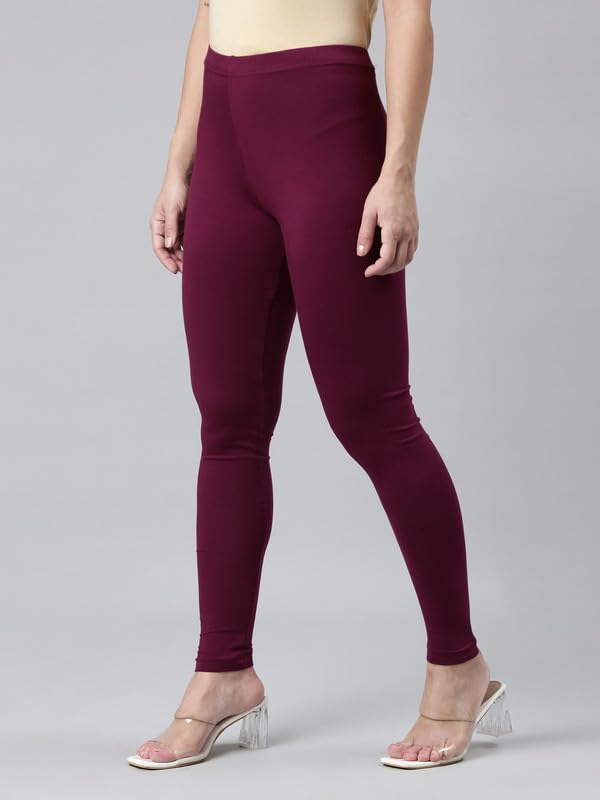 Image of GO COLORS Soft Cotton Stretch Ankle Length Leggings for Women | Breathable
