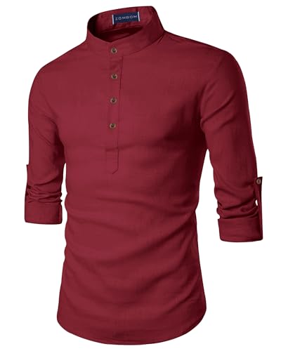 Image of Zombom Men's Cotton Blend Solid Casual Regular Fit Mandarin /Chinese Collor Short Full Sleeve Kurta for Men