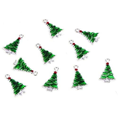20 Pcs Assorted Enamel Charm Pendant Silver Plated Christmas Tree Snowflake Garland Bell Dainty Dangle Crafting Accessories Decorations For Necklace Bracelet Ankle Earring Jewelry Diy Making #TOP6