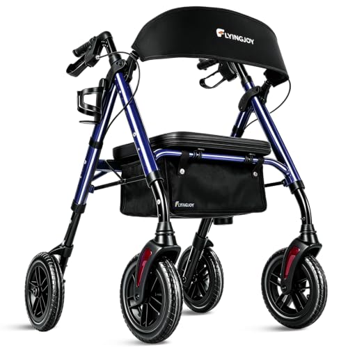 Image of Rollator Walkers for Seniors with Seat,4 Wheel Rolling Walker,300lbs | Lightweight17.76lb|Foldable|Adjustable height|Hand brakes|backrest|Storage bag|8 inchAll Terrain wheels For Indoor and outdoor