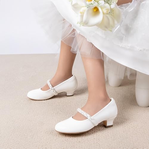 DREAM PAIRS Girls Dress Shoes Low Heels for Little Big Girl Mary Jane Shoes with Pearl Rhinestones Flower Girl Pumps Princess Wedding Party2