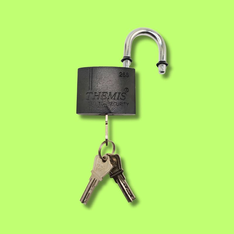 Image of Black Heavy-Duty Steel Padlock 65 MM Lock and 3 Keys Hardened Padlock Security Lock for Garage, Door, Containers, Shutter, Locker, Warehouse, Gates
