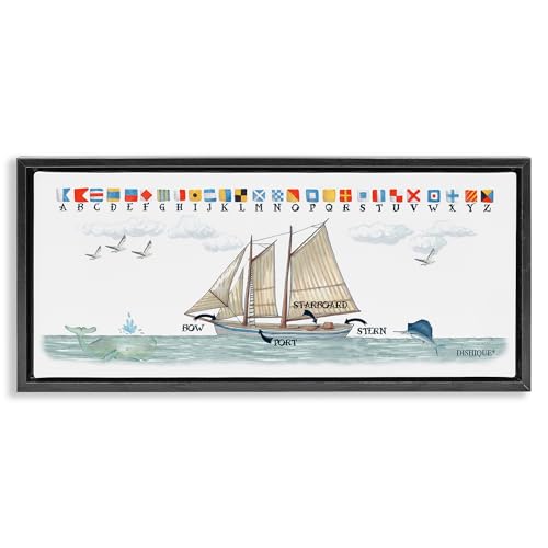 Image of Nautical Sailing Flags Educational, 13 x 30 Inch Canvas in Floater Frame | Stupell Industries . By Dishique . Ready to hang . Great for kids room or office . Made in USA