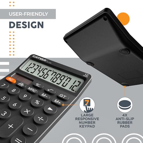 image for CATIGA 12 Digit Desktop Calculator with Large LCD Display, 4 Funtions 