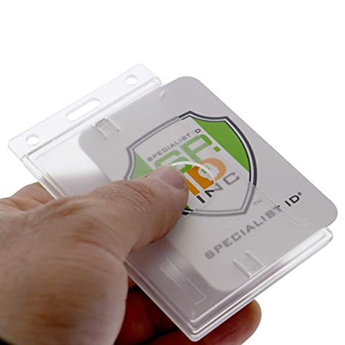 5 Pack - Hard Plastic Badge Holder With Thumb Notch Slide Removal - Vertical Side Load - Clear Frosted Rigid Plastic - Holds One Standard Credit Card Sized Name Badge By Specialist Id #TOP5