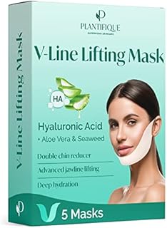 V-Line Lifting Face Mask by Plantifique - 5 PCS V Shape Face Lift Tape Mask for Skin Firming and Tightening - Double Chin Reducer Jawline Sculptor for Women & Men - Anti-Aging, Contouring & Slimming