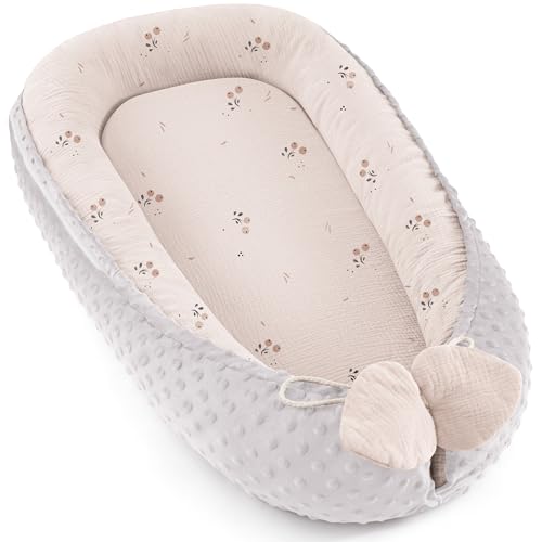 Bearmoss Baby Nido bebé recién Nacido 90x50 cm   Reductor Cuna Cuco de colecho Minky Winter cálido Capullo Ideal para moisés(Fleur D'oranger)