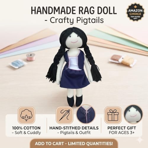 Image of Blue Modern Girl Handcrafted Indian Rag Doll, Soft Cotton Fabric & Yarn Hair Cloth Doll, Traditional Handmade Doll for Kids, Home Decor & Gifting