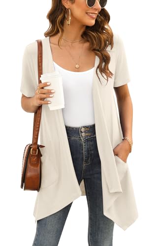 Wiwclo Womens Apricot Short Sleeve Cardigan Open Front Lightweight Summer Cardigan Kimono Casual Soft Draped Vest with Pockets High Low Hem 2024,XL Wiwclo Womens Apricot Short Sleeve Cardigan Open Front Lightweight Summer Cardigan Kimono Casual Soft Draped Vest with Pockets High Low Hem 2024,XL