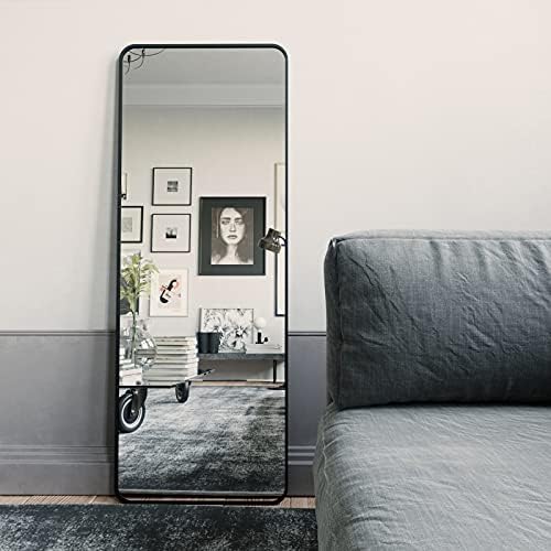 BEAUTYPEAK Black Full Length Mirror, Rounded Floor Mirror Standing Hanging or Leaning Against Wall Dressing Room Mirror Full Length, 60″x20″